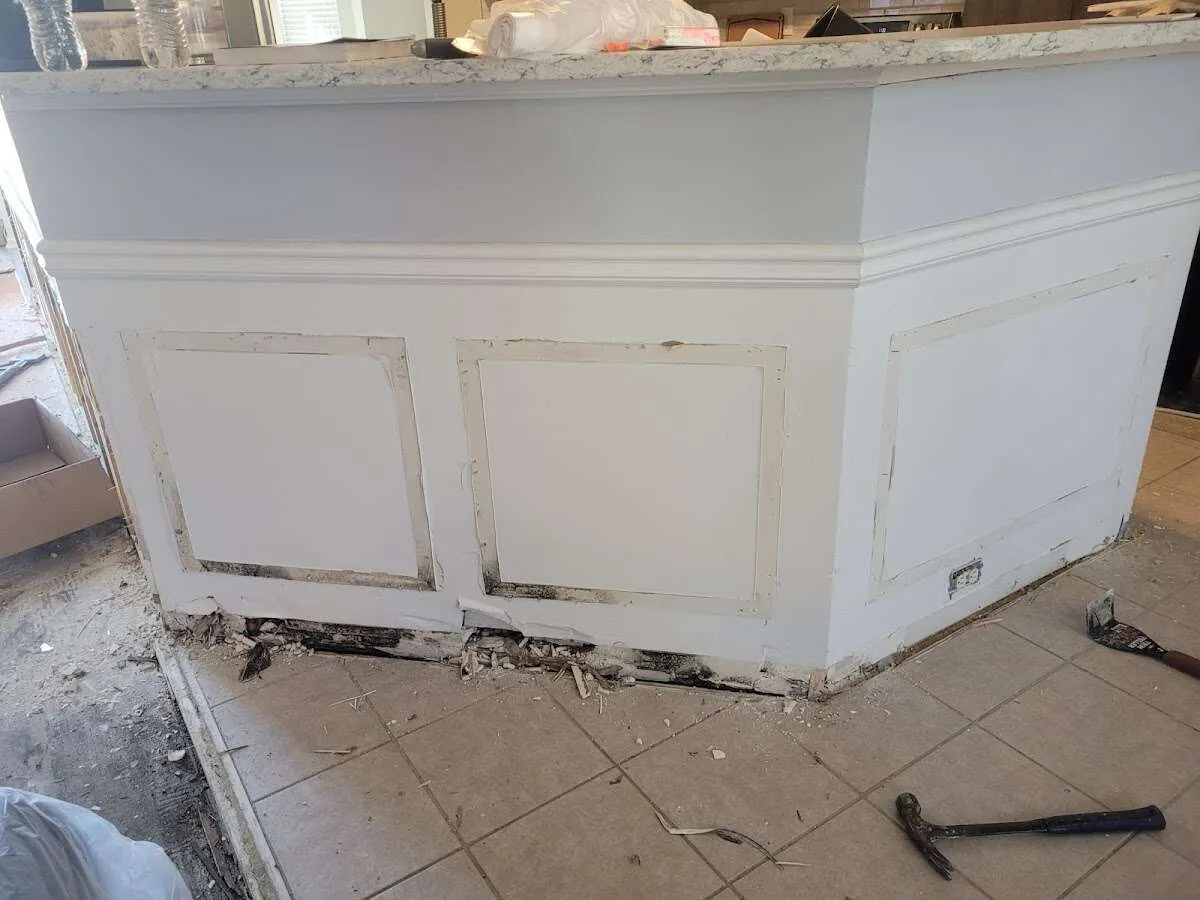 Water damage and mold on kitchen during Storm Damage Restoration in Placerville